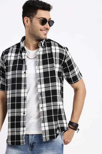 men's black checked slim fit shirt