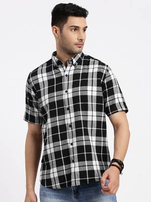 men's black checked slim fit shirt 2