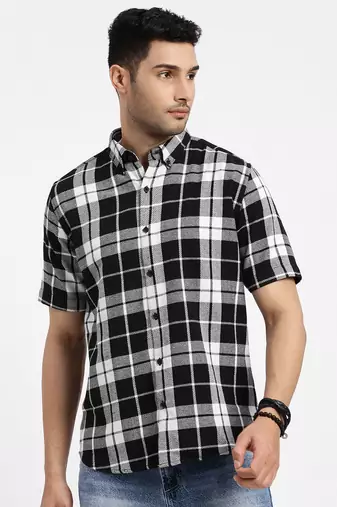 men's black checked slim fit shirt