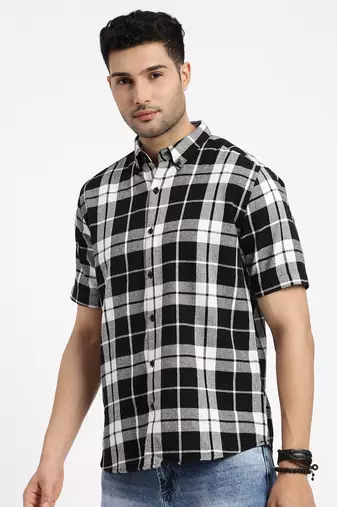 men's black checked slim fit shirt