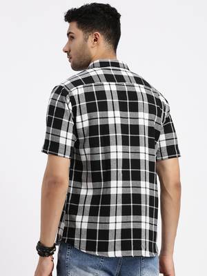 men's black checked slim fit shirt 4