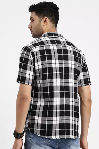 men's black checked slim fit shirt