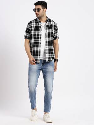 men's black checked slim fit shirt 5