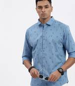 men's blue typography slim fit shirt