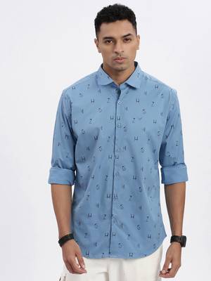 men's blue typography slim fit shirt 2