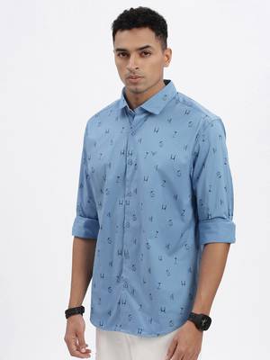 men's blue typography slim fit shirt 3