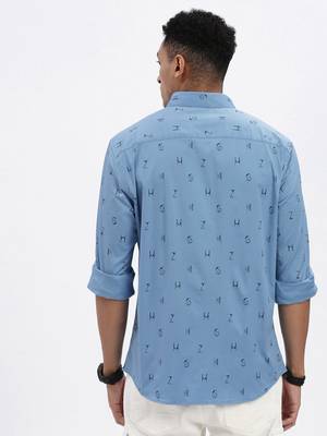 men's blue typography slim fit shirt 4