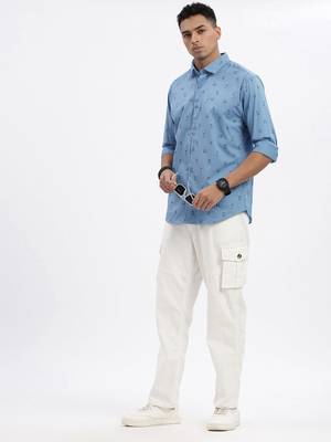 men's blue typography slim fit shirt 5