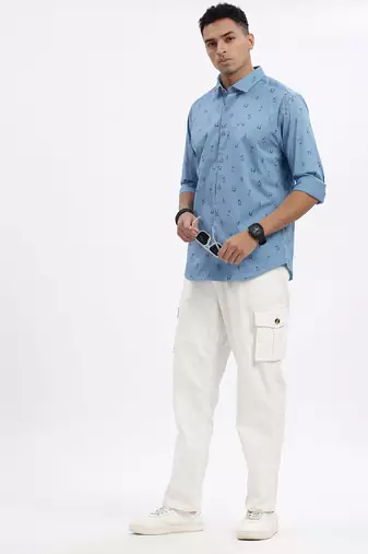 men's blue typography slim fit shirt