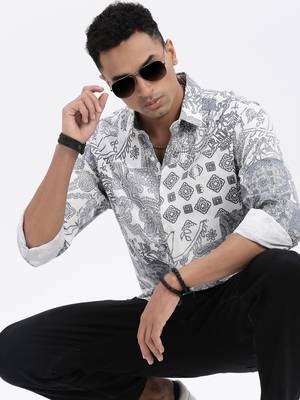 men's white ethnic motifs slim fit shirt 1