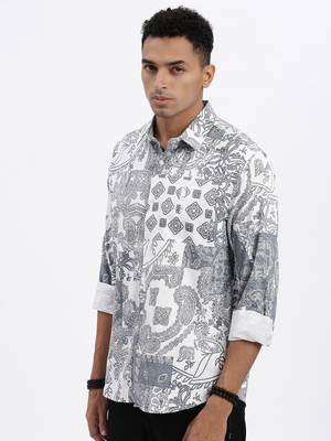men's white ethnic motifs slim fit shirt 3