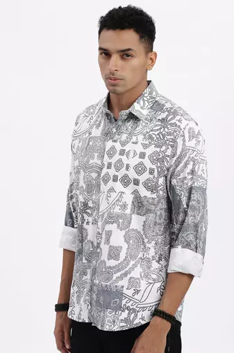 men's white ethnic motifs slim fit shirt