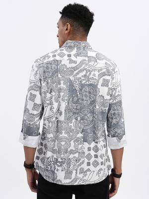 men's white ethnic motifs slim fit shirt 4