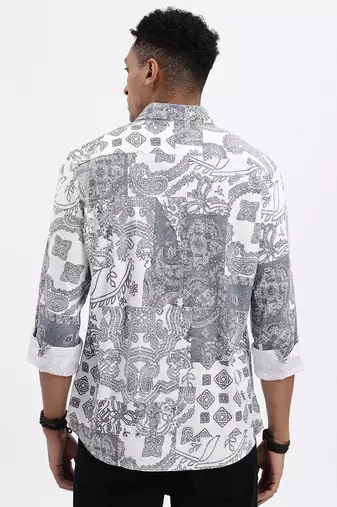 men's white ethnic motifs slim fit shirt