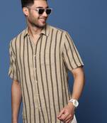 men's striped beige slim fit shirt