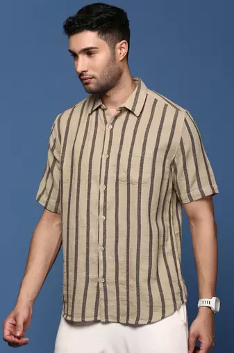 men's striped beige slim fit shirt