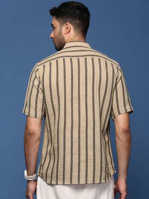 men's striped beige slim fit shirt 4