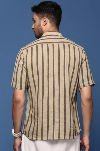 men's striped beige slim fit shirt
