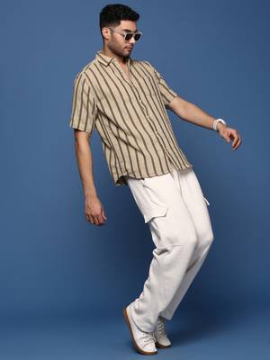men's striped beige slim fit shirt 5