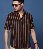men's striped brown slim fit shirt