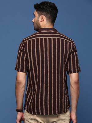 men's striped brown slim fit shirt 4