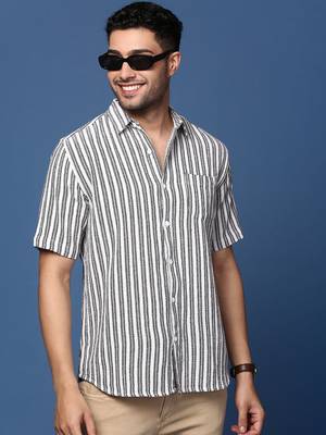 men's striped white slim fit shirt 1