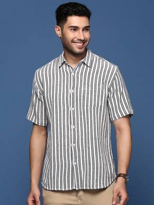 men's striped white slim fit shirt 2