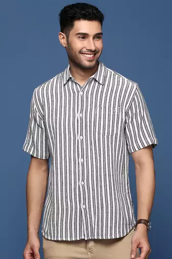 men's striped white slim fit shirt