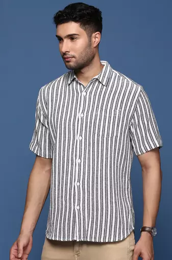men's striped white slim fit shirt