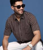 men's striped brown slim fit shirt