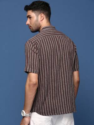 men's striped brown slim fit shirt 4