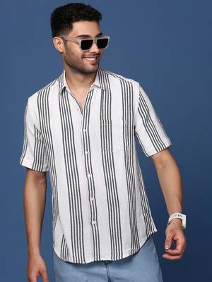 men's striped white slim fit shirt 1