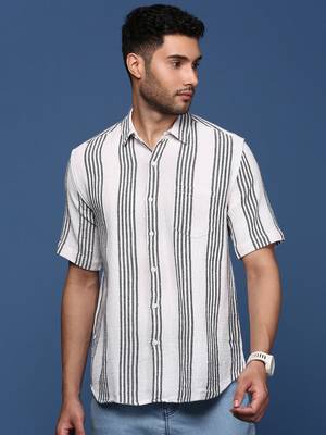 men's striped white slim fit shirt 2