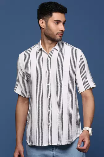 men's striped white slim fit shirt