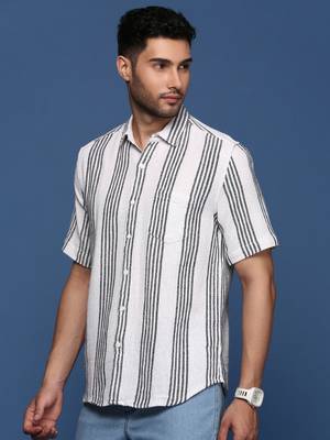 men's striped white slim fit shirt 3