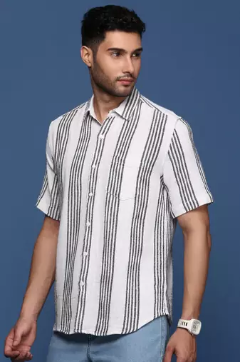 men's striped white slim fit shirt