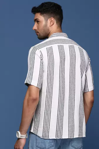 men's striped white slim fit shirt