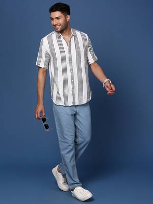 men's striped white slim fit shirt 5
