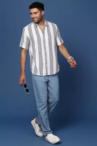 men's striped white slim fit shirt