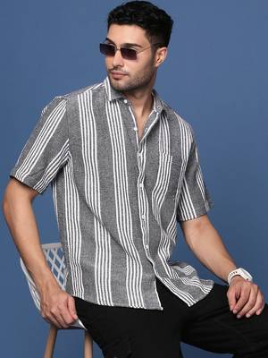 men's striped black slim fit shirt 1