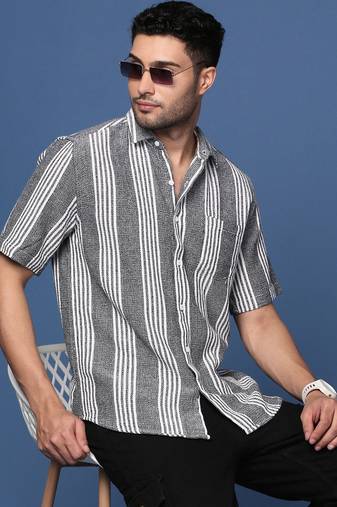 men's striped black slim fit shirt