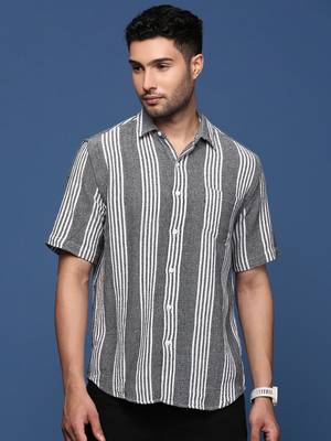 men's striped black slim fit shirt 2