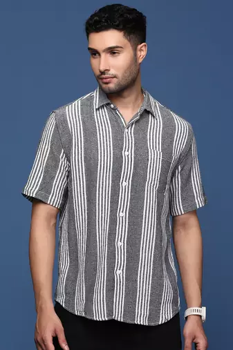 men's striped black slim fit shirt