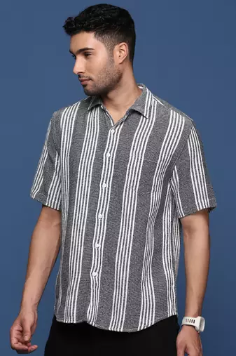 men's striped black slim fit shirt