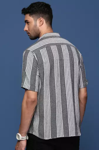 men's striped black slim fit shirt