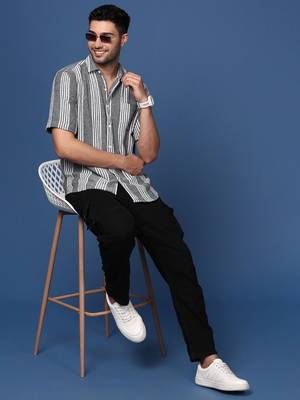 men's striped black slim fit shirt 5
