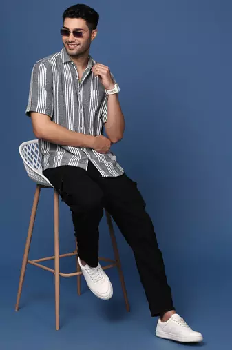 men's striped black slim fit shirt