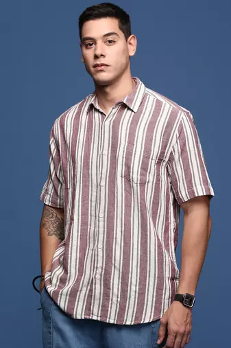 men's striped purple slim fit shirt