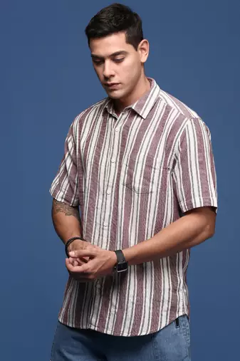 men's striped purple slim fit shirt