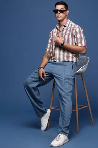 men's striped purple slim fit shirt